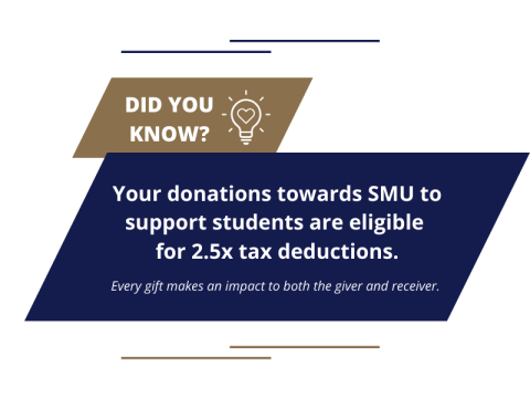 Donations towards SMU are eligible for 2.5x tax deductions